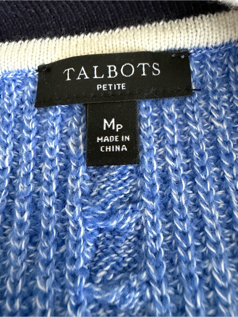 Talbots Light Blue V-Neck Button Cardigan with Black & Ivory Trim - Picture 6 of 7